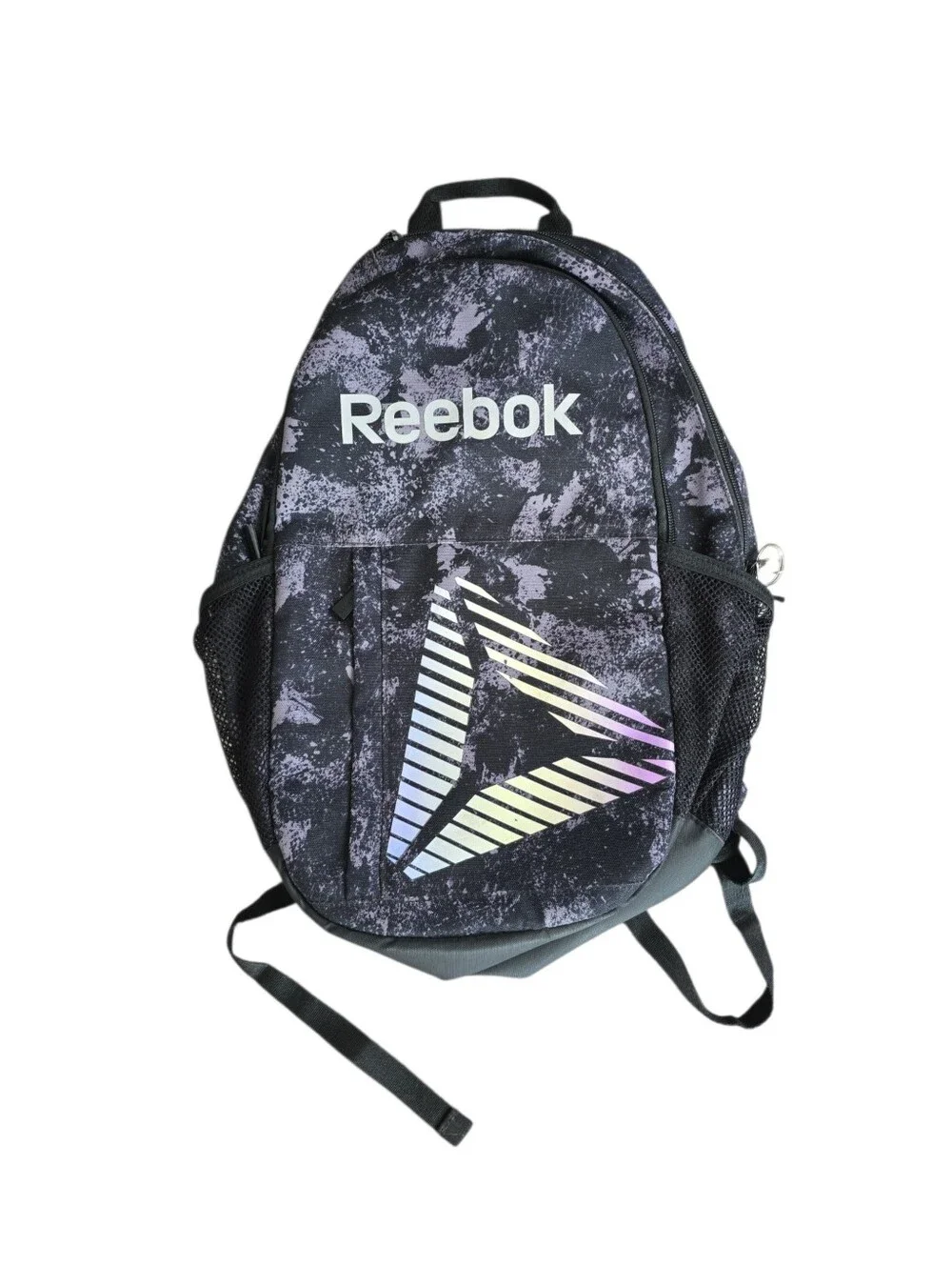 NWOT Reebok Laptop Backpack Black Gray Iridescent Logo School Gym Travel